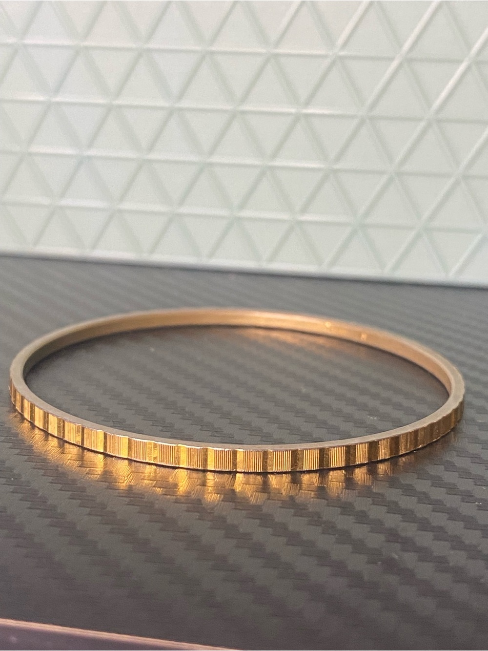Trifari Gold Ridged Thin Bangle Bracelet
